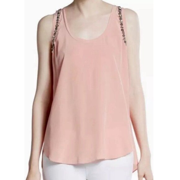 Rebecca Taylor Embellished 100% Silk Tank Woodrose 4 Light Pink $275 Beaded Chic - Picture 3 of 10